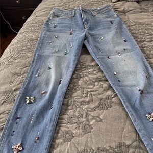 Chico's Blue Embellished Straight Leg Jeans
